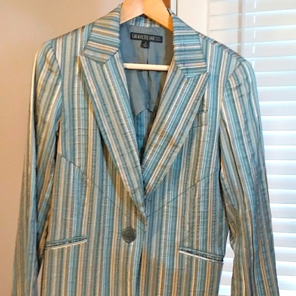 Lafayette 148 New York Stripe Linen Blend Long Sleeve Jacket Blazer Size 6 - Picture 2 of 10